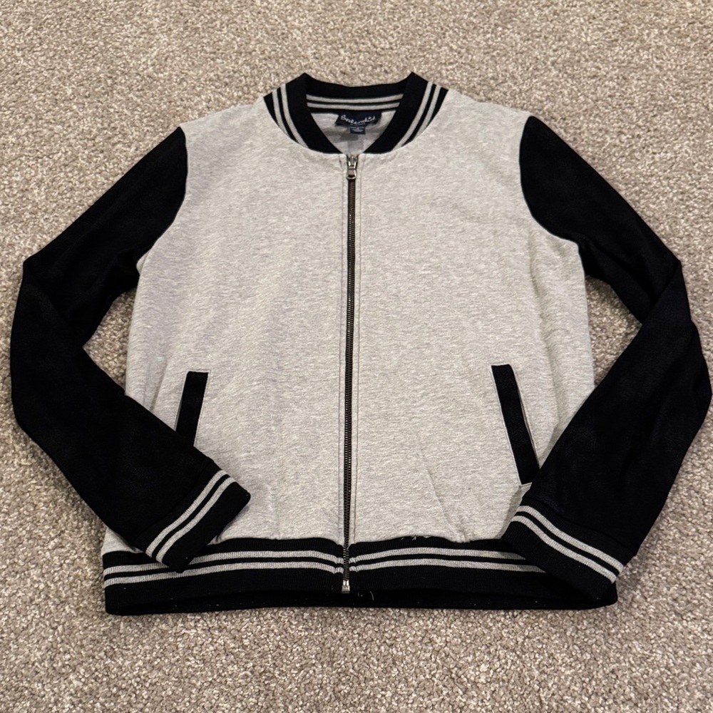 Splendid Women's Varsity Jacket in Black and Gray